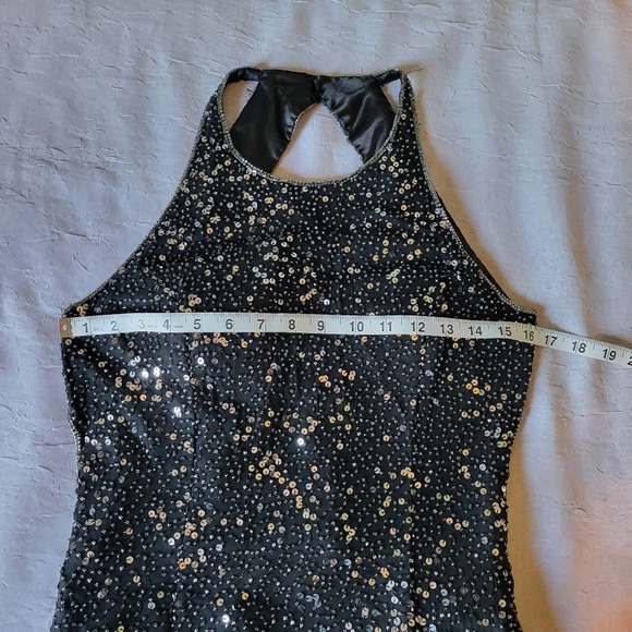 Scala Vintage Black Silk Beaded Sequin Backless Maxi Mermaid Gown Dress M - Picture 9 of 11